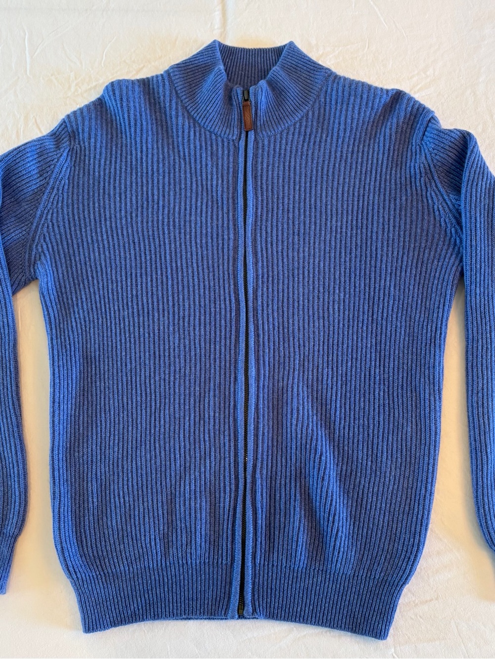 Maus & Hoffman Cashmere Full-Zip Men's Ribbed Knit Sweater in Blue Large